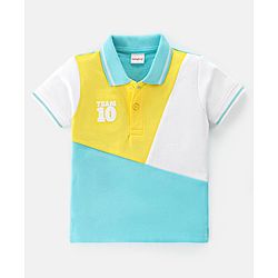 Babyhug Cotton Half Sleeves Cut and Sew Polo T-Shirt With Embroidery - Blue & White