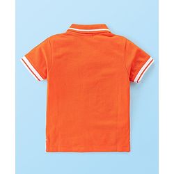 Babyhug 100% Cotton Knit Half Sleeves Cut & Sew Polo T-Shirt With Text Graphics - White & Orange