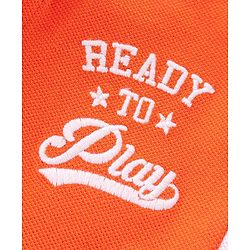 Babyhug 100% Cotton Knit Half Sleeves Cut & Sew Polo T-Shirt With Text Graphics - White & Orange