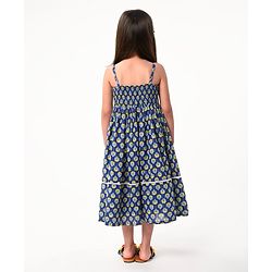 Babyhug 100% Woven Cotton Sleeveless Singlet Ethnic Dress with Floral Print-  Navy Blue