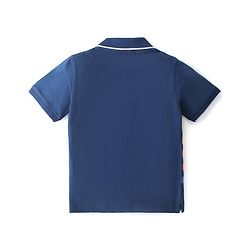 Babyhug Cotton Knit Half Sleeves Striped Polo T-Shirt with Badge Detailing - Navy Blue