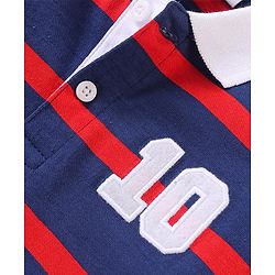 Babyhug Cotton Half Sleeves Striped Polo T-Shirt With Number Embroidery - Navy