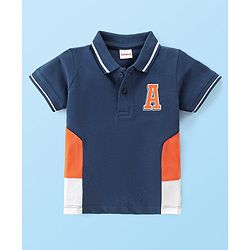 Babyhug 100% Cotton Knit Half Sleeves Polo T-Shirt with Embroidery - Navy Blue