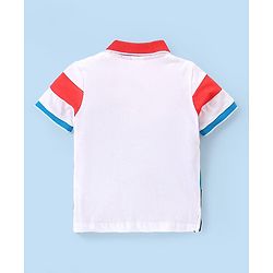 Babyhug Cotton Knit Half Sleeves Football Embroidered Polo T-Shirt with Cut & Sew Design - Blue & White