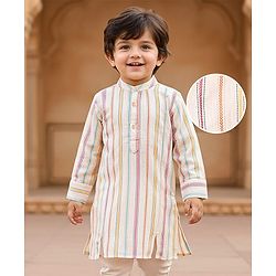 Babyhug Cotton Woven Full Sleeves Embroidered Kurta  - Cream Red & Green