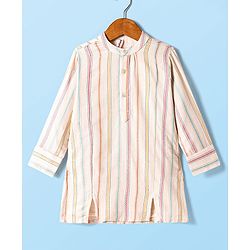 Babyhug Cotton Woven Full Sleeves Embroidered Kurta  - Cream Red & Green