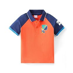 Babyhug Cotton Half Sleeves Polo T-Shirt With Tiger Print - Orange & Navy