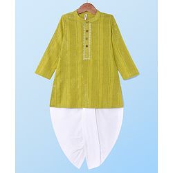 Babyhug Cambric Woven Full Sleeves  Front Pleated Kurta Dhoti Set - Limegreen
