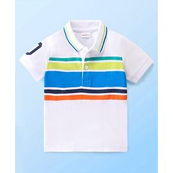 Babyhug Cotton Knit Half Sleeves Striped Polo Tee- White