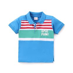 Babyhug Cotton Knit Half Sleeves Polo Striped T-Shirt with Text Print - Multicolour