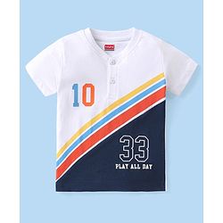 Babyhug Cotton Knit Half Sleeves Striped T-Shirt with Numerical Embroidery - Multicolour