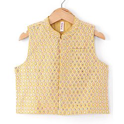 Babyhug Woven Full Sleeves Solid Kurta Pyjama Set With Mirror Embroided Jacket  -Orange