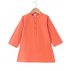 Babyhug Woven Full Sleeves Solid Kurta Pyjama Set With Mirror Embroided Jacket  -Orange