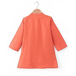 Babyhug Woven Full Sleeves Solid Kurta Pyjama Set With Mirror Embroided Jacket  -Orange