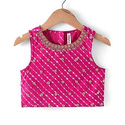 Babyhug 100% Cotton Woven Sleeveless Leheriya Printed Choli Lehenga and Dupatta Set -  Fuschia