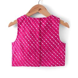 Babyhug 100% Cotton Woven Sleeveless Leheriya Printed Choli Lehenga and Dupatta Set -  Fuschia
