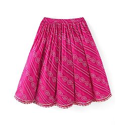Babyhug 100% Cotton Woven Sleeveless Leheriya Printed Choli Lehenga and Dupatta Set -  Fuschia