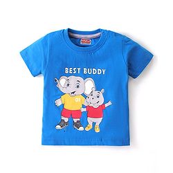 Babyhug 100% Cotton Knit Single Jersey Half Sleeves T-Shirt & Shorts With Text & Animals Print - Blue & Grey