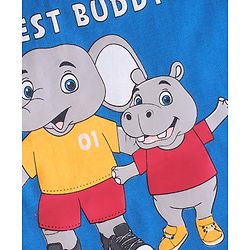 Babyhug 100% Cotton Knit Single Jersey Half Sleeves T-Shirt & Shorts With Text & Animals Print - Blue & Grey