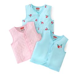 Babyhug 100% Cotton Woven Front Open Sleeveless Jhablas Floral Print Pack of 3- Pink & Blue