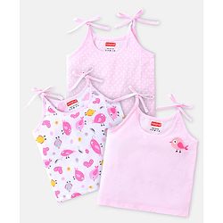 Babyhug 100% Cotton Woven Sleeveless Polka Dots & Birdy Printed  Tie Knot Jhabla Pack of 3 - Pink & White