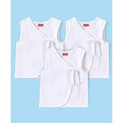 Babyhug 100% Cotton Woven Front Tie Knot Sleeveless Jhabla Solid Colour Pack Of 3 - White