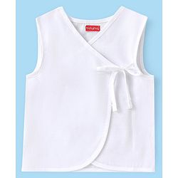 Babyhug 100% Cotton Woven Front Tie Knot Sleeveless Jhabla Solid Colour Pack Of 3 - White