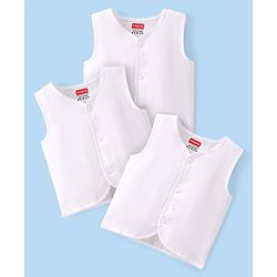 Babyhug 100% Cotton Woven Sleeveless Front Open Jhablas Solid Colour Pack Of 3 - Multicolor