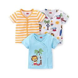 Babyhug 100% Cotton Half Sleeves Front Open Striped Vests Pack of 3 - Multicolor