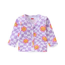 Babyhug 100% Cotton Knit Full Sleeves Checks & Floral Printed Front Open Vests Pack of 2 - Purple & Pink