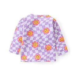 Babyhug 100% Cotton Knit Full Sleeves Checks & Floral Printed Front Open Vests Pack of 2 - Purple & Pink