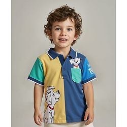 Babyhug Disney Cotton Knit Half Sleeves Polo T-Shirt  with 101 Dalmatians Graphics - Blue & Yellow