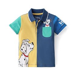 Babyhug Disney Cotton Knit Half Sleeves Polo T-Shirt  with 101 Dalmatians Graphics - Blue & Yellow