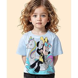 Babyhug Disney Cotton Knit  Oversized Half Sleeves T-Shirt  with Minnie Mouse Family Graphics - Blue
