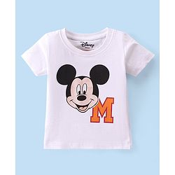 Babyhug Disney Cotton Knit Half Sleeves T-Shirt & Dungaree Set Mickey Mouse Print - White & Navy Blue