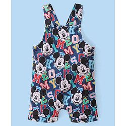 Babyhug Disney Cotton Knit Half Sleeves T-Shirt & Dungaree Set Mickey Mouse Print - White & Navy Blue