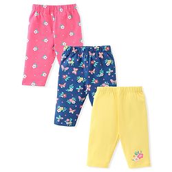 Babyhug Cotton Lycra Three Fourth Leggings Floral & Butterfly Print Pack of 3 - Multicolor