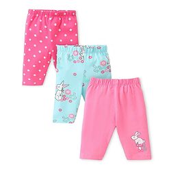 Babyhug Cotton Lycra Three Fourth Leggings Bunny & Polka Dots Print Pack of 3  - Multcolour