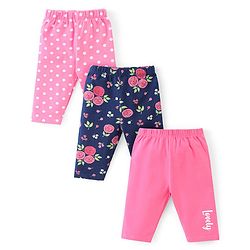 Babyhug Cotton Lycra Knit Three Fourth Leggings Polka Dot & Floral Print Pack of 3 - Multicolour