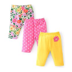 Babyhug Cotton Lycra Three Fourth Length Legging Polka Dot & Floral Print Pack Of 3 - Yellow White & Pink