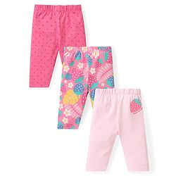 Babyhug Cotton Lycra Three Fourth Leggings Fruits & Floral Print Pack of 3 - Multicolour