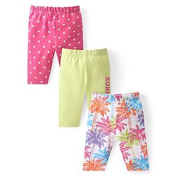 Babyhug Cotton Lycra Knit Three Fourth Leggings Polka Dot Print Pack of 3 - Multicolour
