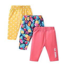 Babyhug Cotton Lycra Knit Three Fourth Leggings Polka Dot & Floral Print Pack of 3 - Multicolour
