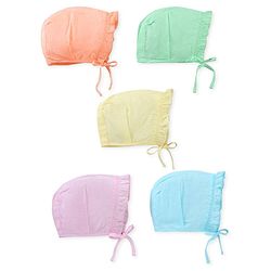 Babyhug 100% Cotton Solid Bonnet Bonnet Caps Pack of 5  - Multicolour