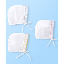 Babyhug 100% Cotton Cap Pack of 3- White