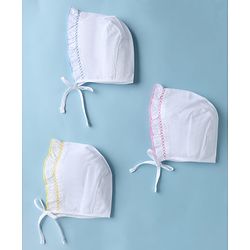 Babyhug 100% Cotton Caps Pack of 3- White