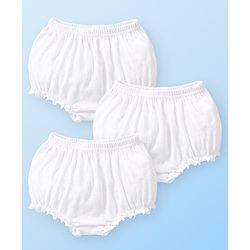 Babyhug 100% Cotton Premium Pointelle Fabric Solid Bloomers Pack of 3 - White