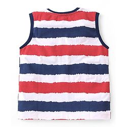 Babyhug Cotton Knit  Sleeveless Striped  T-Shirt  with Text Graphics - Multicolour