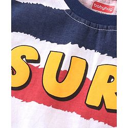 Babyhug Cotton Knit  Sleeveless Striped  T-Shirt  with Text Graphics - Multicolour