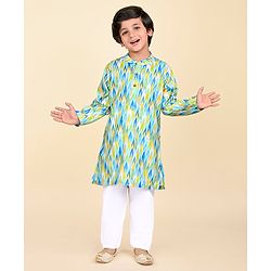 Babyhug Cambric Full Sleeves Kurta With Payjama Set Ikat Print -Multicolor